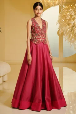 Varun Bahl Fuchsia Pink Embroidered Lehenga Set