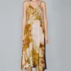 YAVI Leaf Impressionist Silk Dress