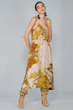 YAVI Leaf Impressionist Silk Dress -Cheap Wovencia Store yc10d 33 3