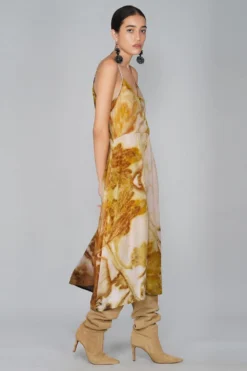 YAVI Leaf Impressionist Silk Dress -Cheap Wovencia Store yc10d 33 4