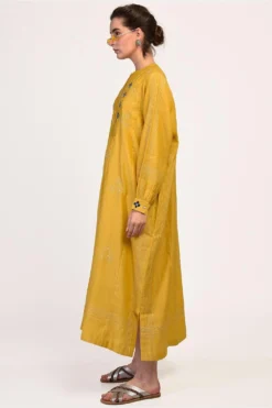 Ikai Corn Yellow Yoke Gathered Dress -Cheap Wovencia Store ykf 1953 2