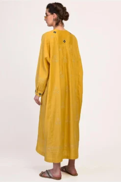 Ikai Corn Yellow Yoke Gathered Dress -Cheap Wovencia Store ykf 1953 3
